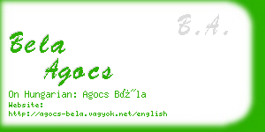 bela agocs business card